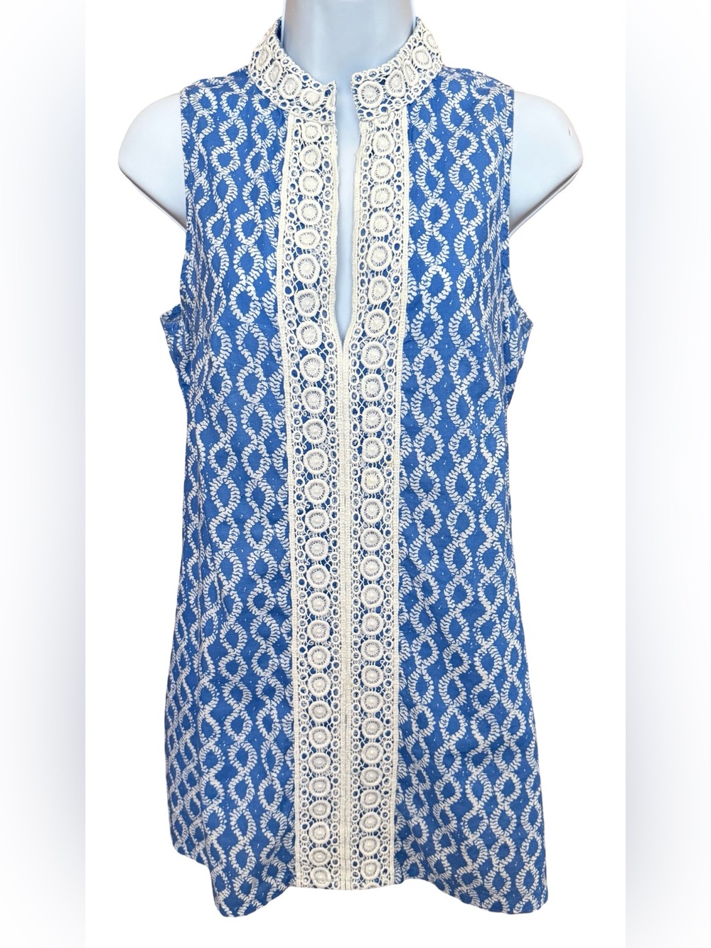 Rock Flower Paper Sleeveless Mini Dress Blue Coastal Resort Beach Crochet Euro